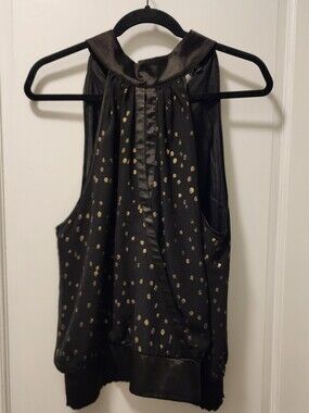 BeBe Black Halter Tank with Gold Dot Print
